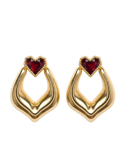 Amour Heart Sculpted Gold Drop Earrings