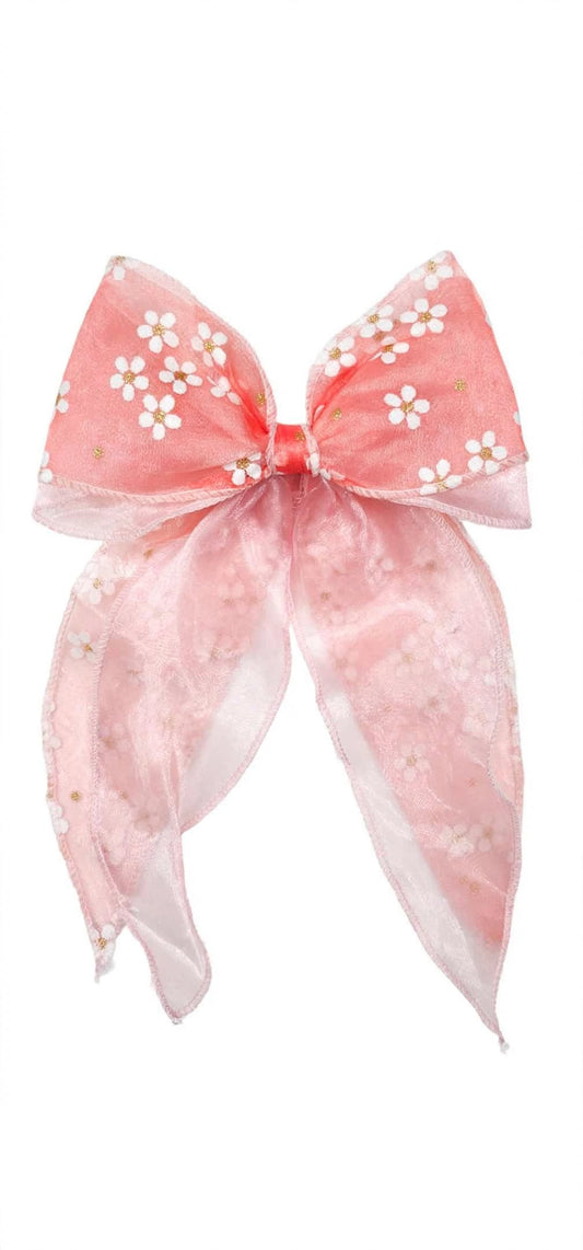 Floral Sheer Organza Bow Hair Bow Clip