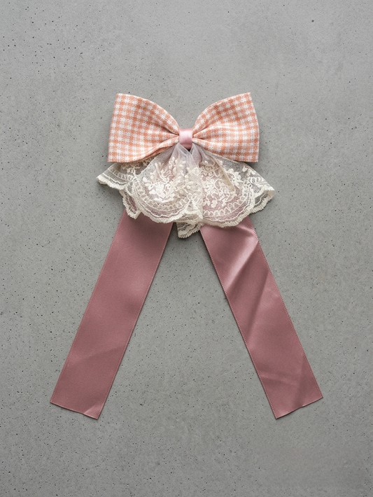 Rosé Gingham & Lace Bow