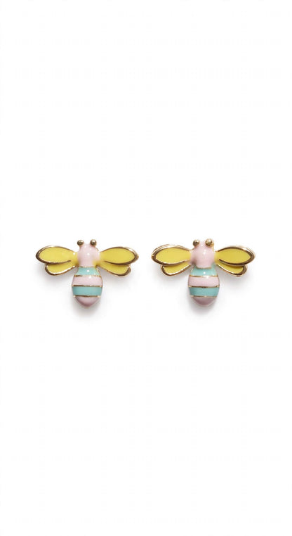 Pastel Honey Bee Stud Earrings - Yellow & Mint