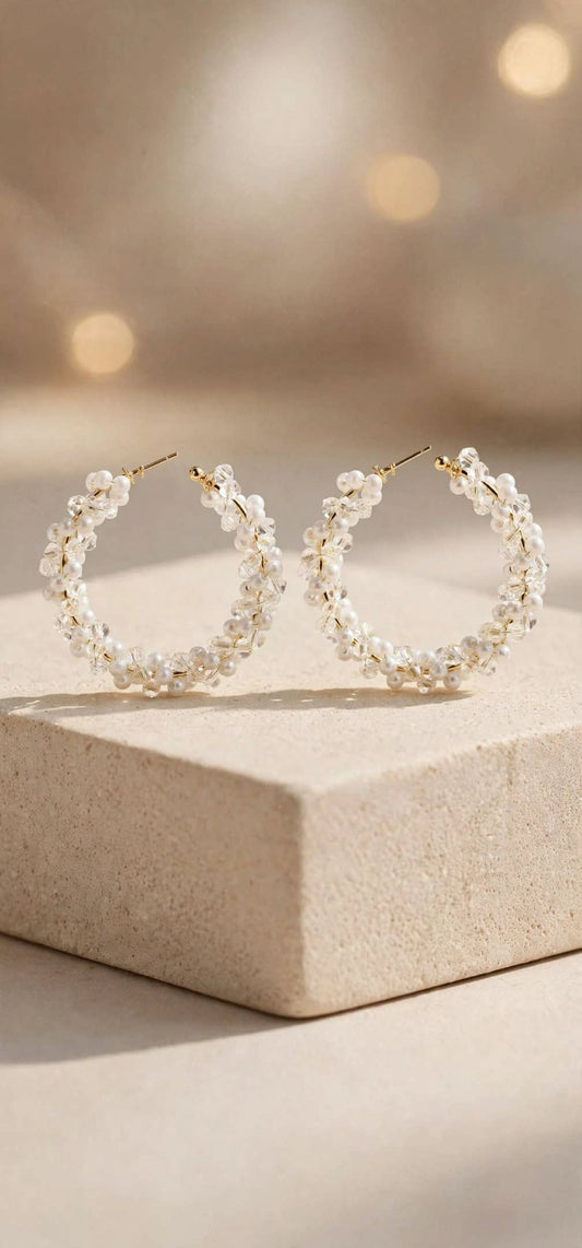 Celeste Pearl Cluster Hoop Earrings