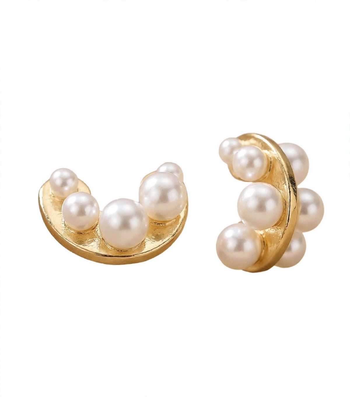 Golden Pearl Crescent Stud Earrings