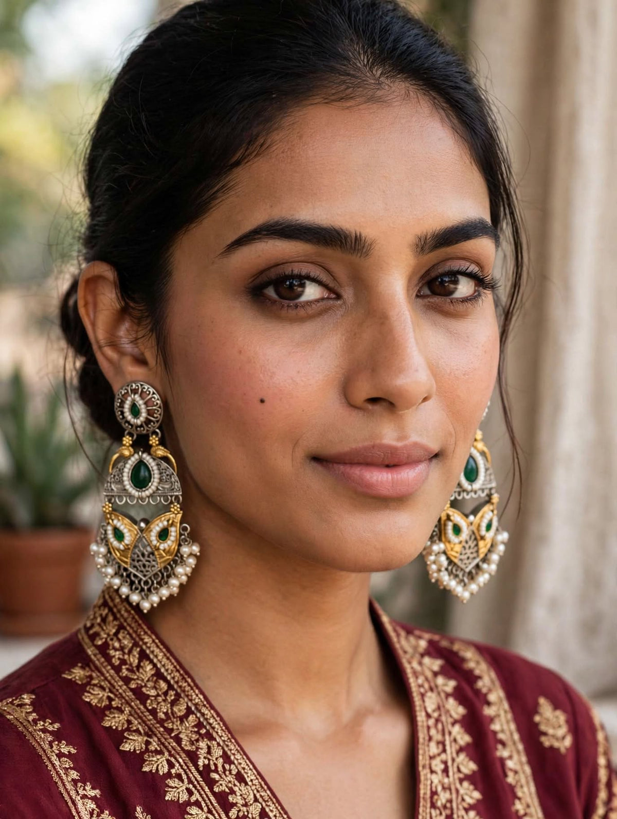 Dual-Tone Oxidized Silver Statement Jhumka Earrings with Pearls