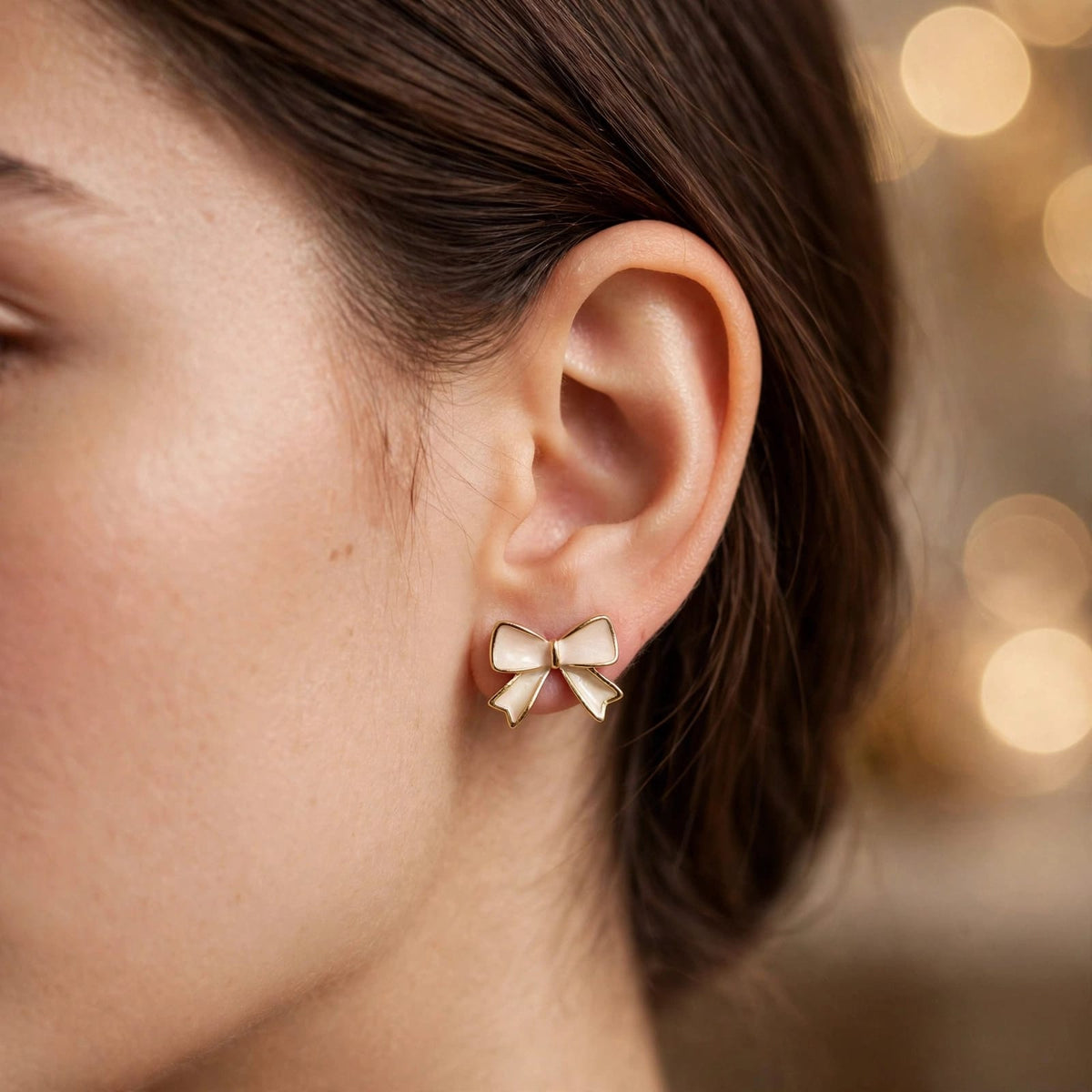 Belle Mini Bow Stud Earrings - Mother of Pearl