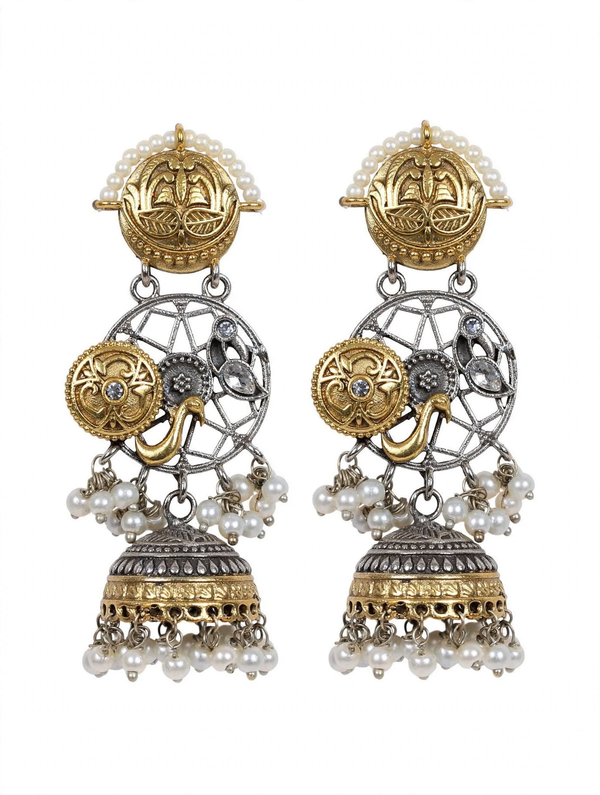Dual Tone Peacock Jhumka Earrings