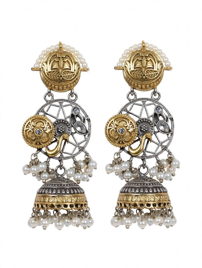 Dual Tone Peacock Jhumka Earrings
