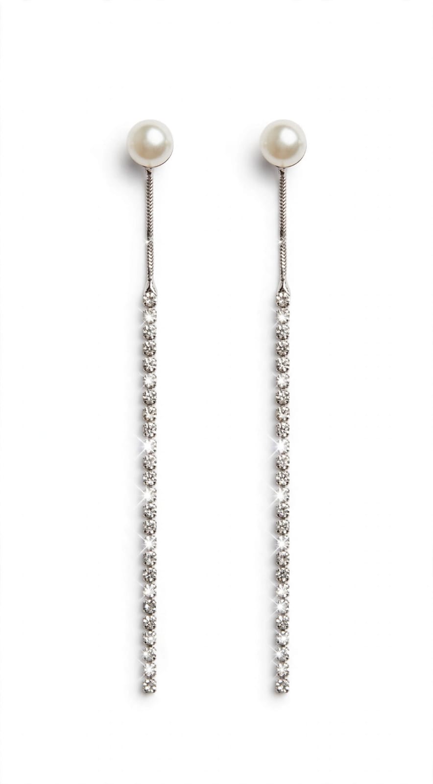 Long Rhinestone Tassel Earrings with Pearl