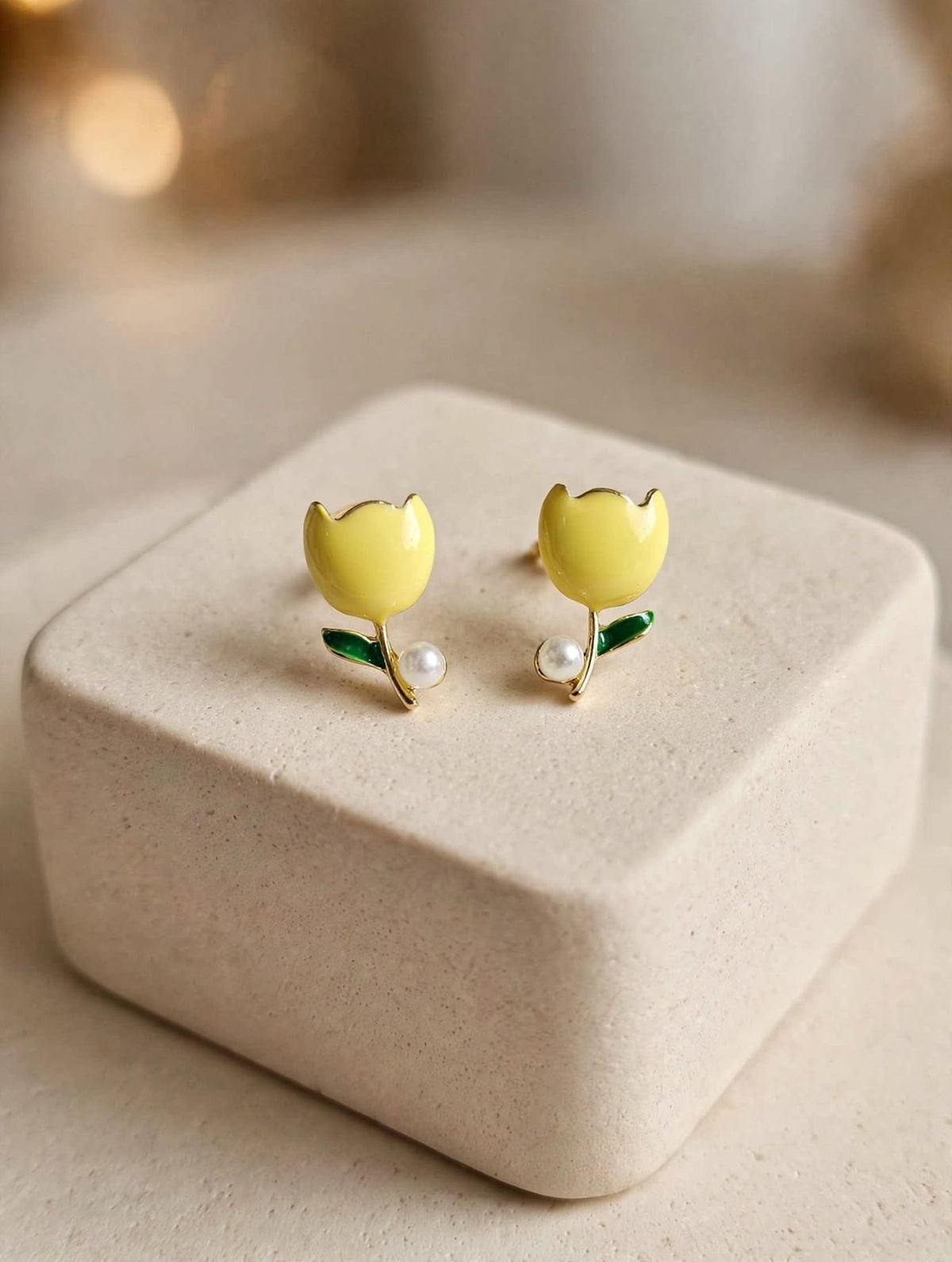 Tulip Bloom - Enamel Pearl Stud Earrings