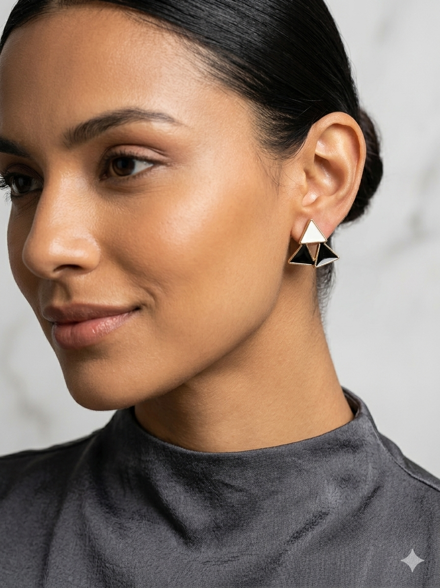 Tri-Triangle Enamel Stud Earrings