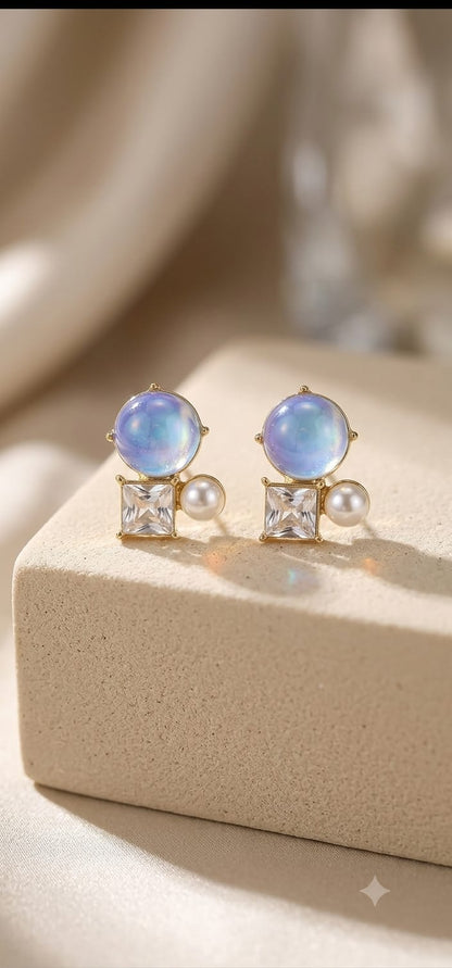 Aura Moonstone Crystal Cluster Stud Earrings