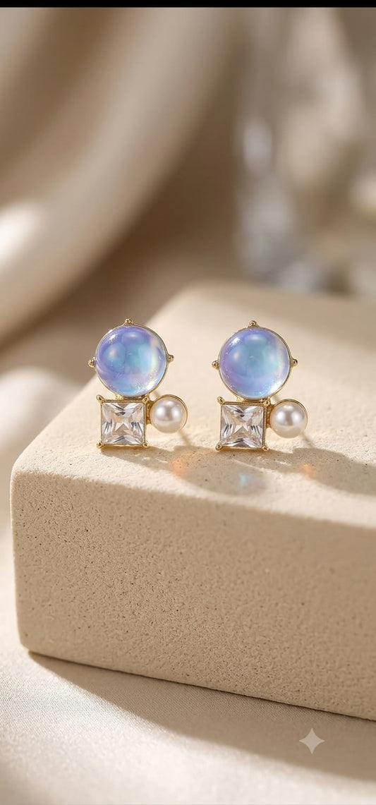 Aura Moonstone Crystal Cluster Stud Earrings