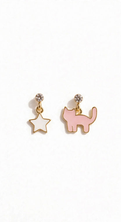 Starry Kitty Mismatch Drop Earrings