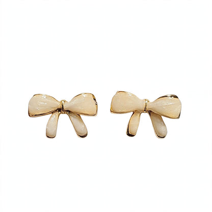Belle Bow Cream Enamel Stud Earrings