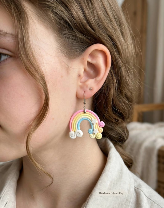 Pastel Rainbow & Star Statement Dangles