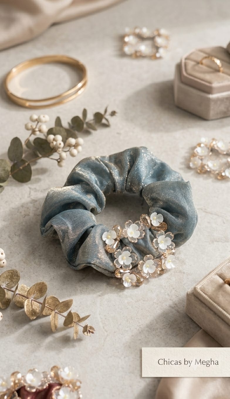 The Shimmering Floral Blossom Scrunchie