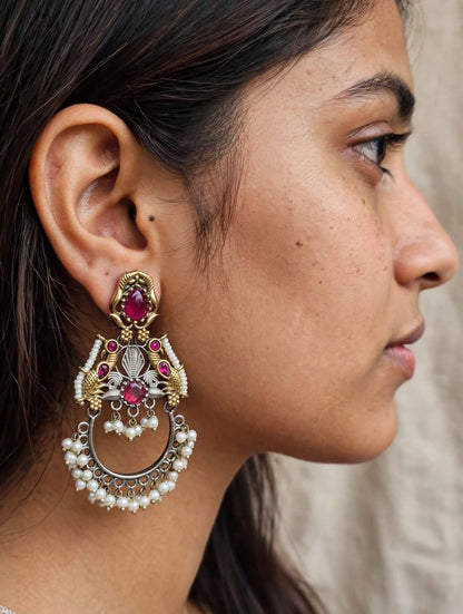 Chandbali Earrings Mayuri Dual-Tone Peacock