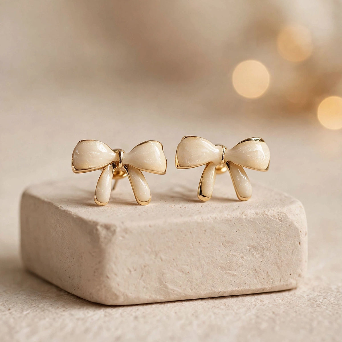 Belle Bow Cream Enamel Stud Earrings