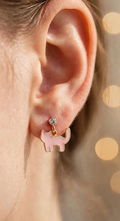 Starry Kitty Mismatch Drop Earrings