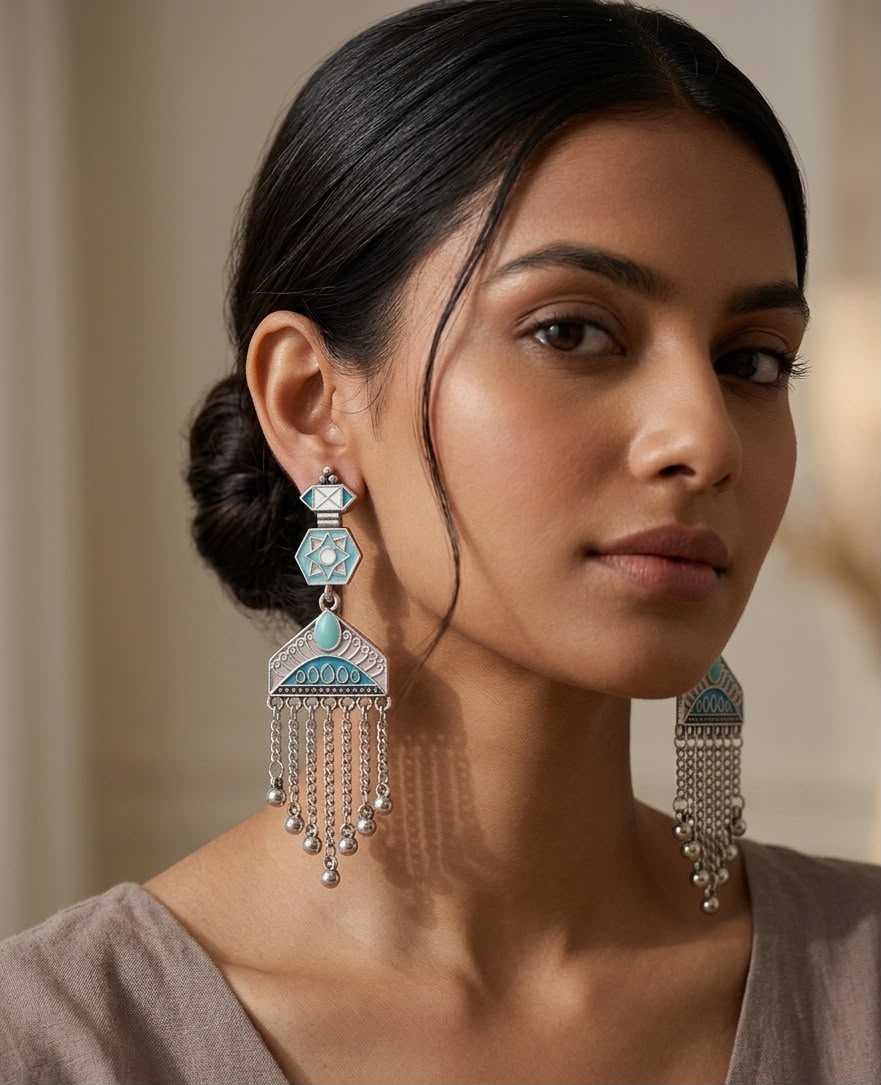The Roohani Meenakari Tassel Drop Earrings