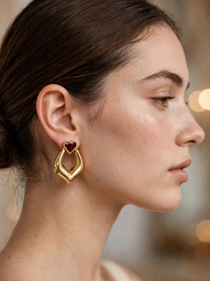 Amour Heart Sculpted Gold Drop Earrings