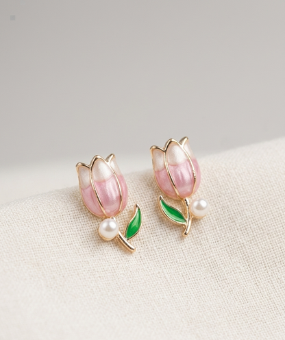 Elegant Tulip Pearl Drop Studs