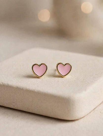 Mini Enamel Heart Stud Earrings