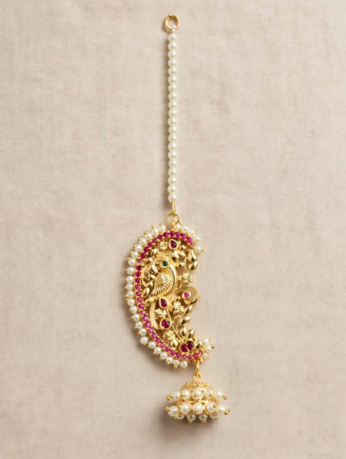 Gold Peacock Paisley Earrings with Pearls