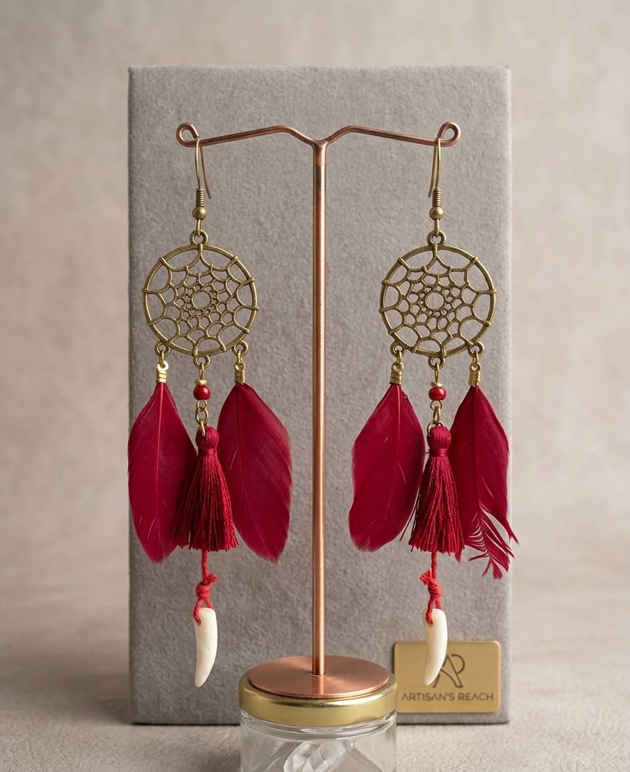 Yellow Dreamcatcher Tassel & Feather Earrings