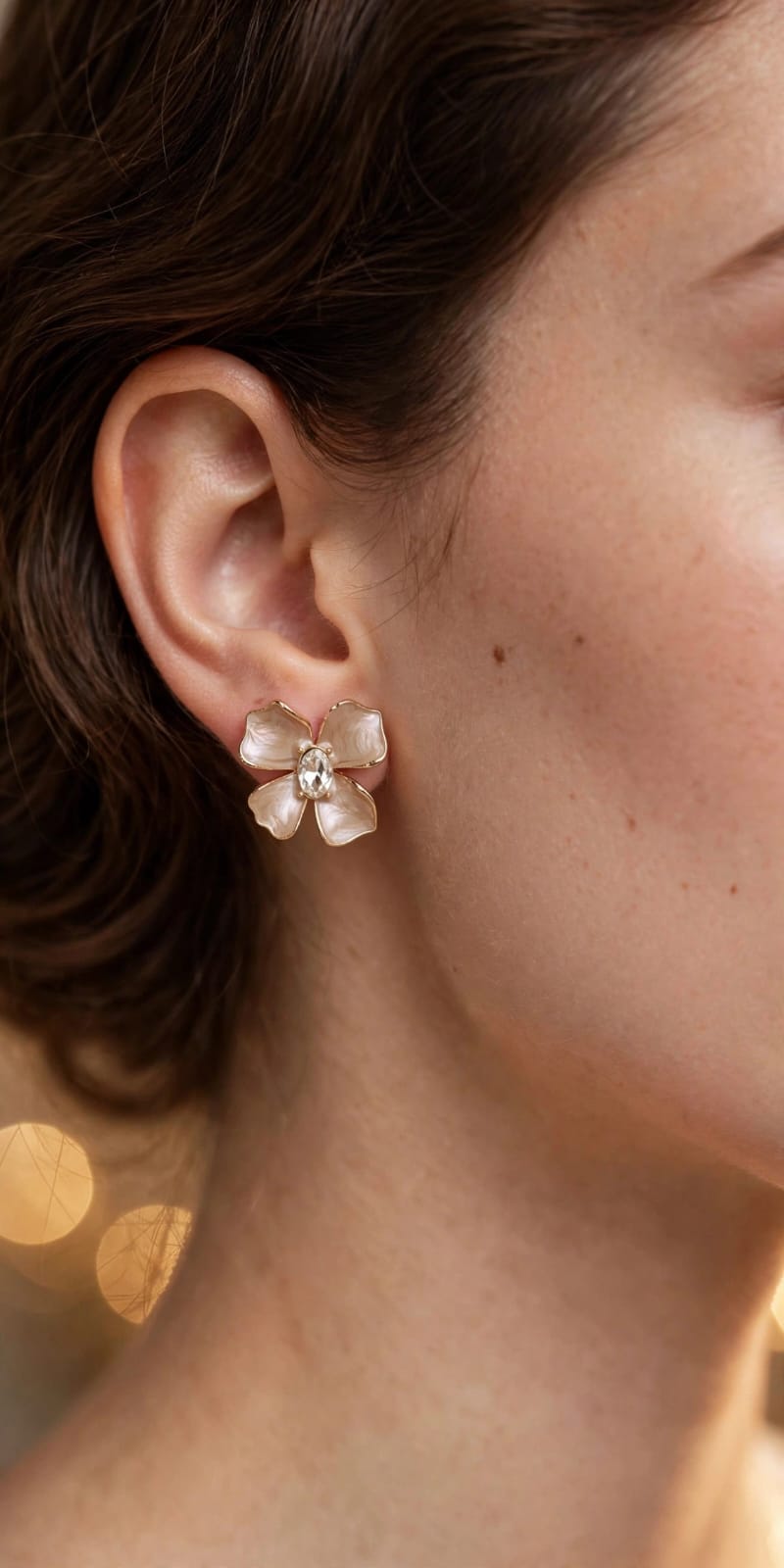 Flora Pearlescent Flower Crystal Stud Earrings - Gold