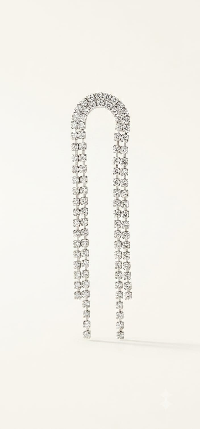 Long Rhinestone Tassel U Hoop Earrings