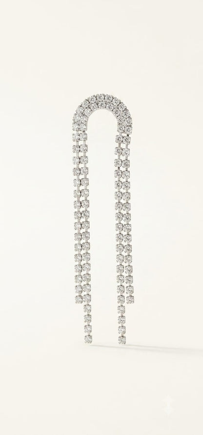 Long Rhinestone Tassel U Hoop Earrings