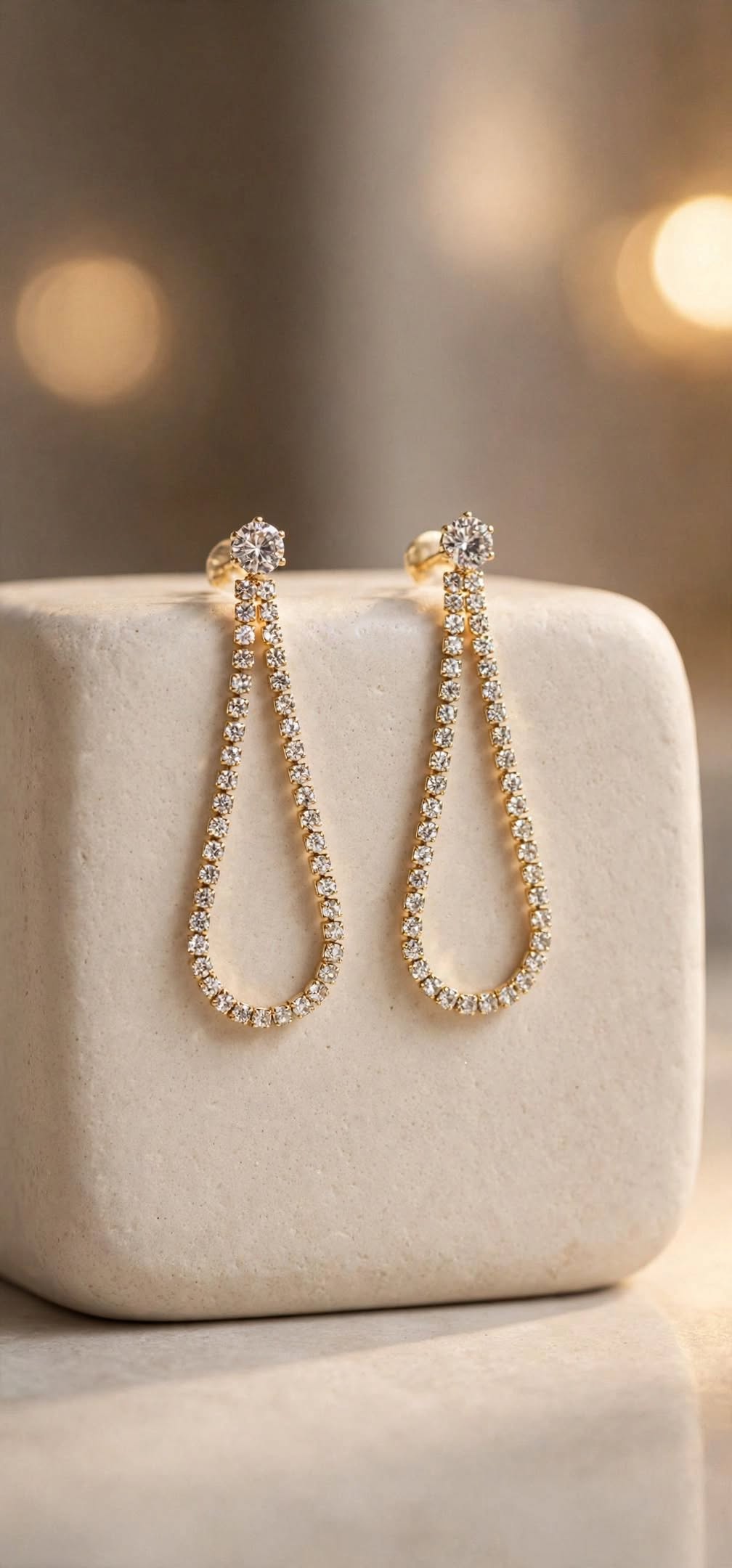 Aura Teardrop Diamond Cascade Earrings - Gold Plated