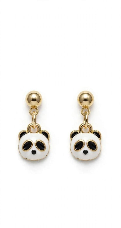 Panda Love Gold Ball Drop Enamel Earrings