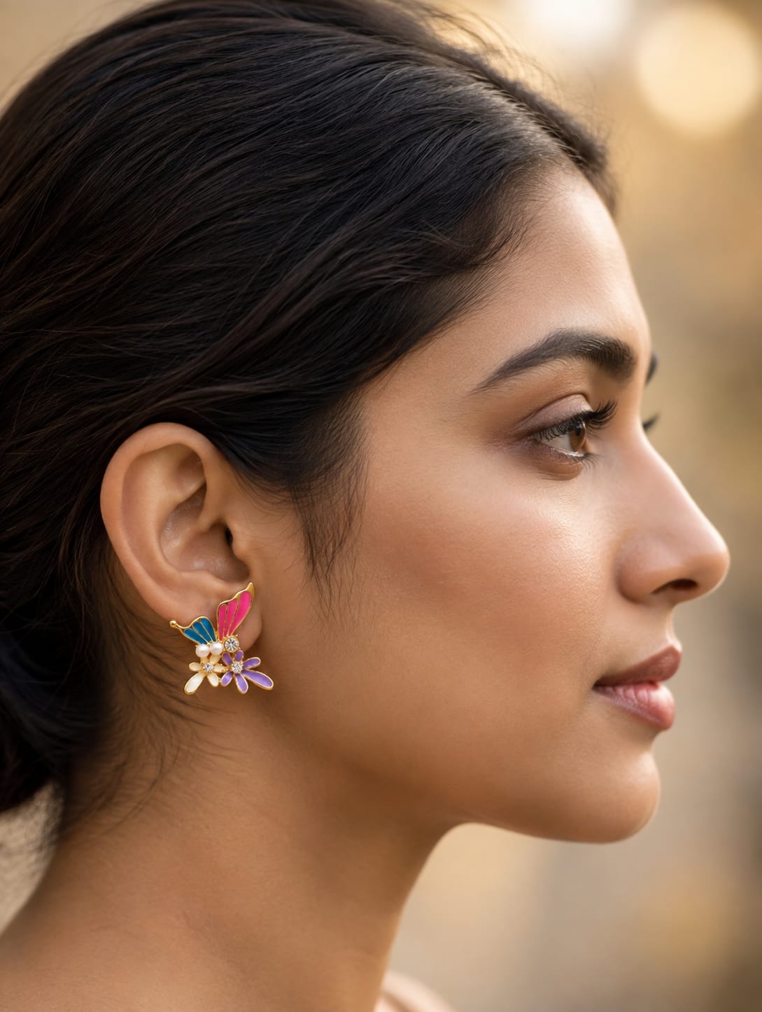 Fairy Garden Butterfly Enamel Flower Stud Earrings
