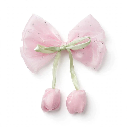Organza Coquette Hair Bow with Dangling Tulips
