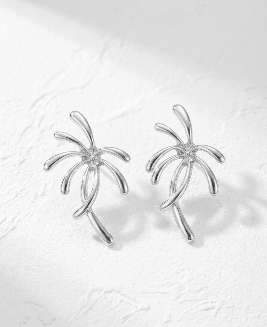 Palm Burst Silver Earrings