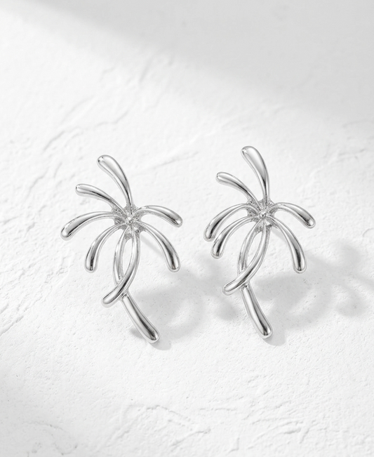 Palm Burst Silver Earrings