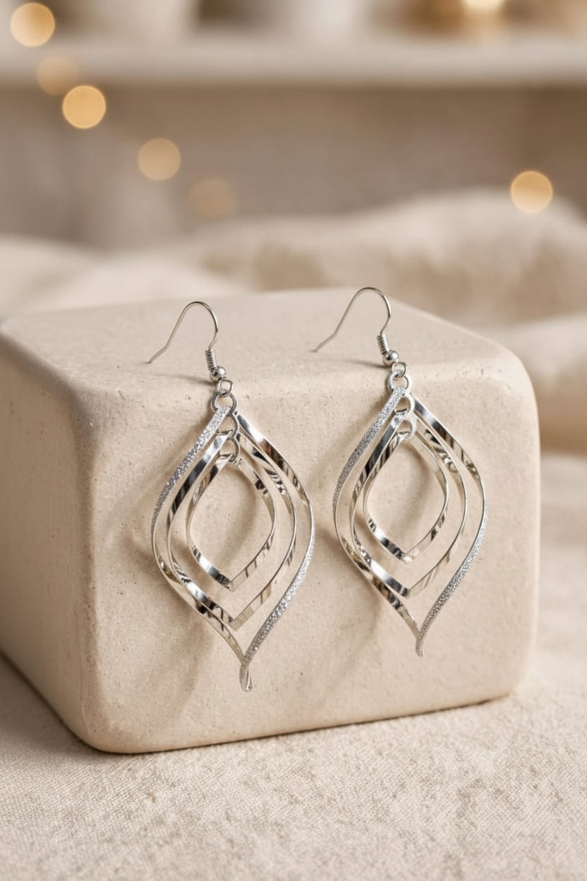 Aura Layers - Triple Teardrop Textured Silver Drop Earrings