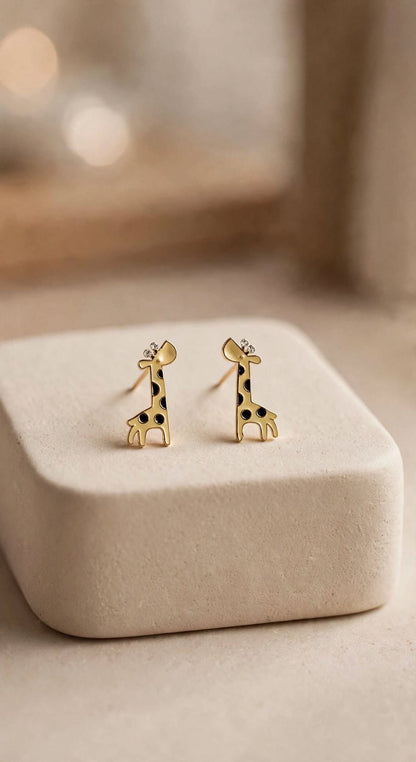 Giraffe Sky Blue Enamel Stud Earrings with Crystal Horns