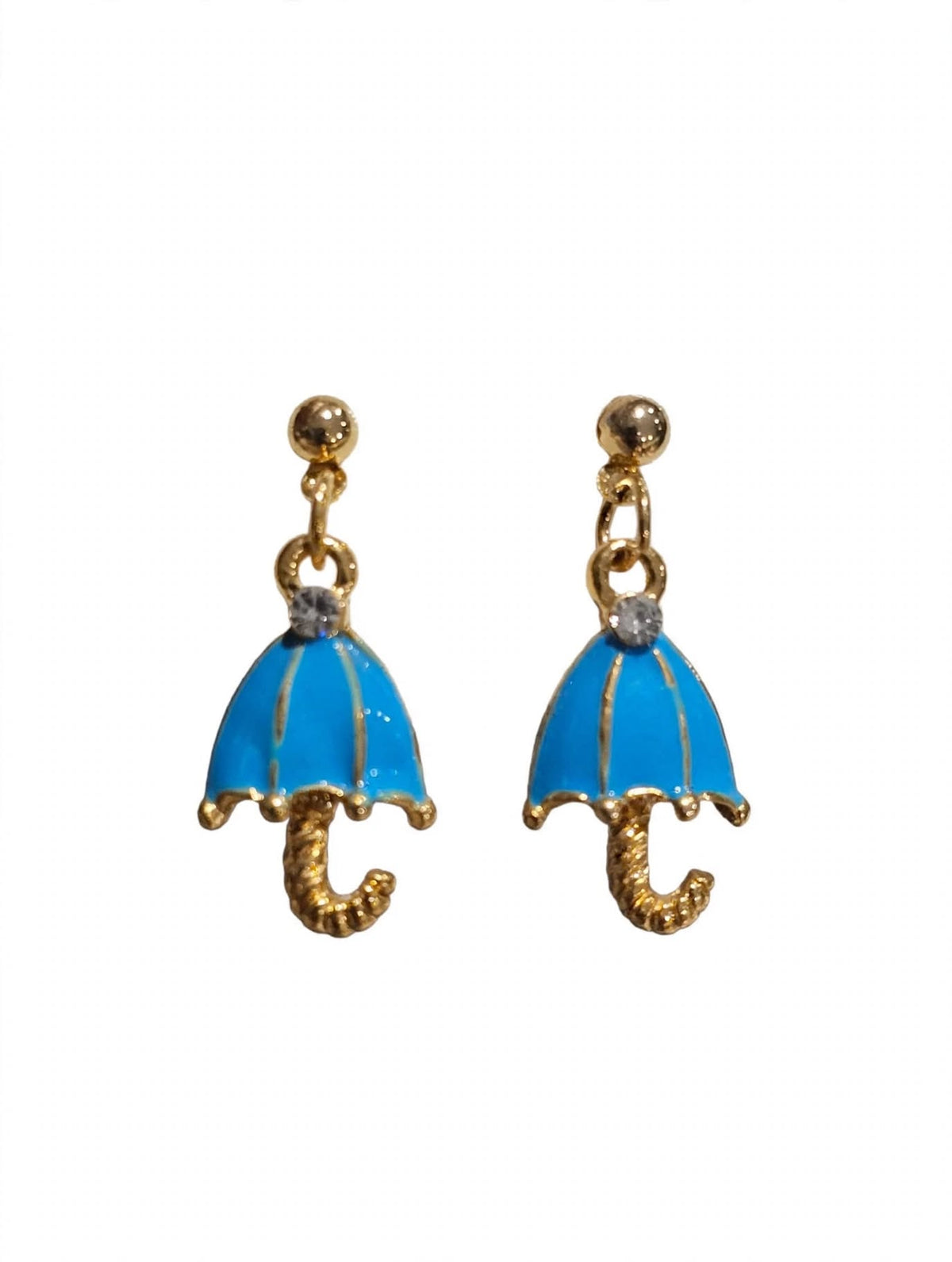 Blue Enamel Umbrella Drop Earrings with Crystal