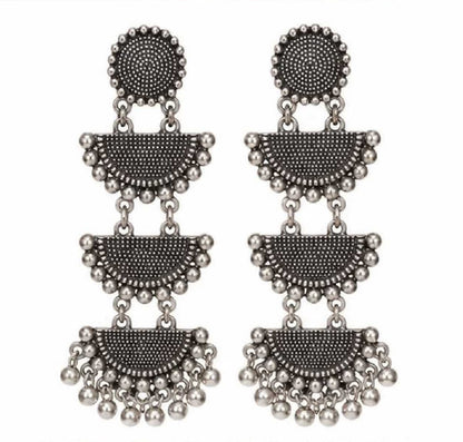 Chandni Triple Layer Oxidized Silver Statement Dangler Earrings