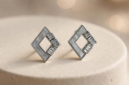 Grey Diamond Mother of Pearl Stud Earrings