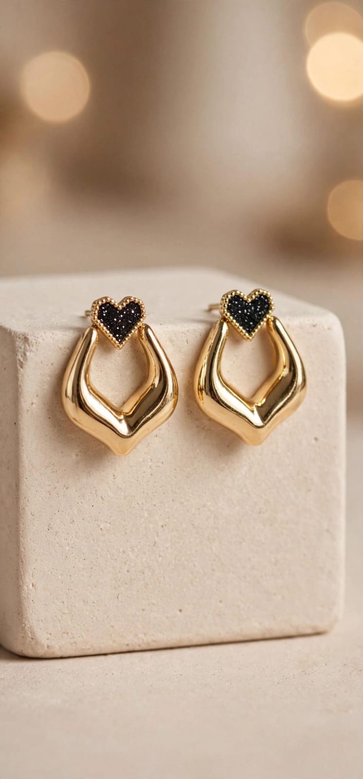 Amour Heart Sculpted Gold Drop Earrings