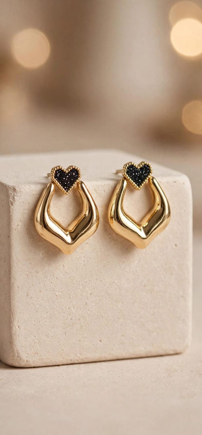 Amour Heart Sculpted Gold Drop Earrings