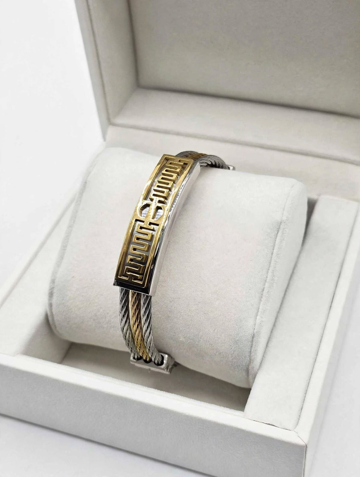 Two Tone Gold Silver Greek Cable Bracelet for Men