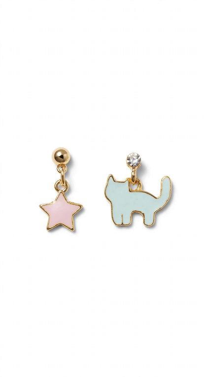 Starry Kitty Mismatch Drop Earrings