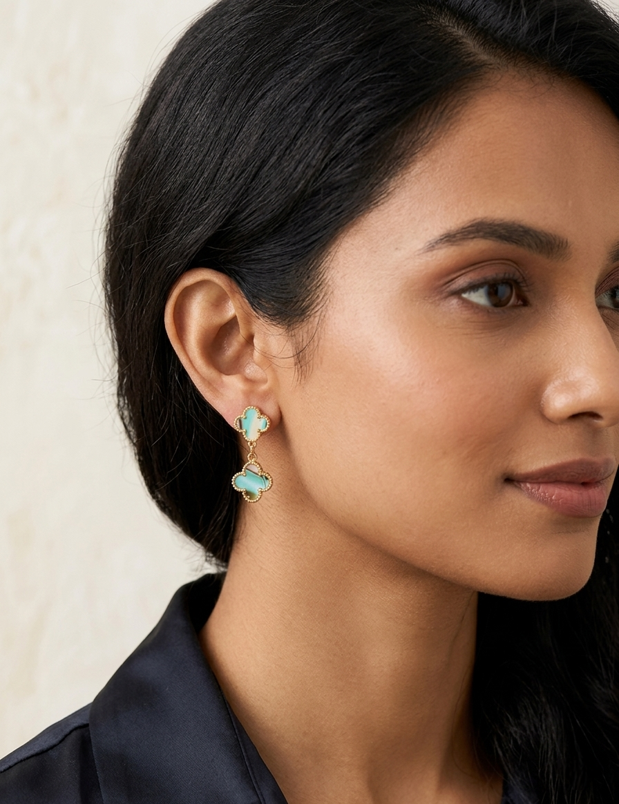 Mother-of-Pearl Clover Drop Earrings