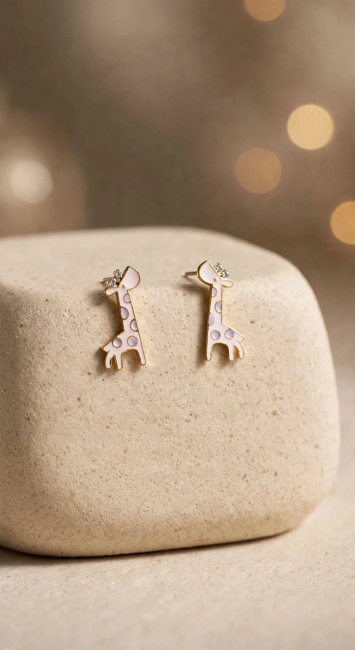 Giraffe Sky Blue Enamel Stud Earrings with Crystal Horns