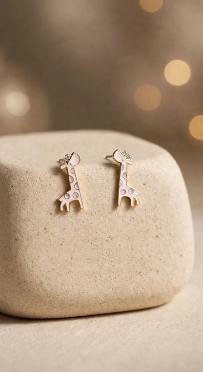 Giraffe Sky Blue Enamel Stud Earrings with Crystal Horns