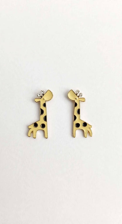 Giraffe Sky Blue Enamel Stud Earrings with Crystal Horns
